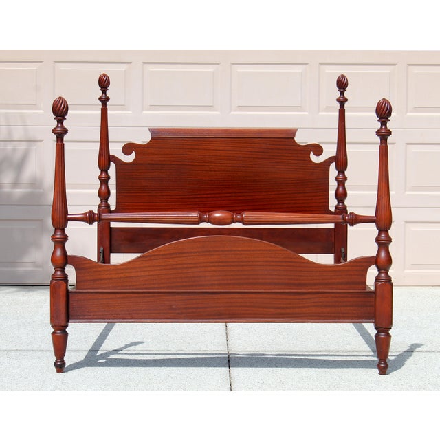 Vintage Solid Mahogany Four Poster Full/Double Bed | Chippendale Inspired | Heirloom Quality With Carved Fluted Columns | 1950s Usa For Sale - Image 4 of 17