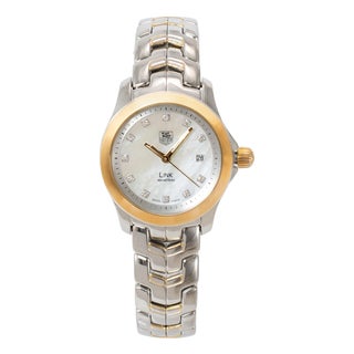 Ladies Tag Heuer Link Lady 27mm Wjf1353 Mop Diamond Dial Gold Steel Quartz Watch For Sale