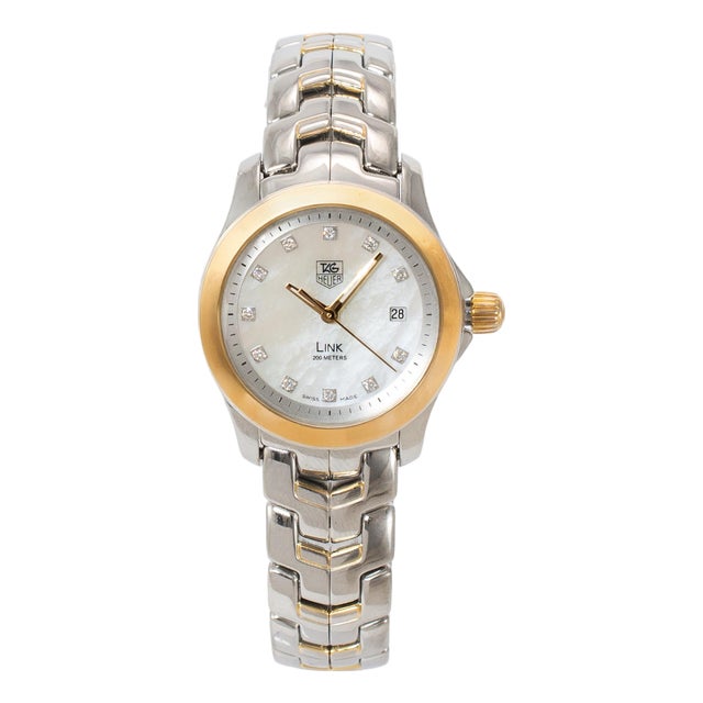 Ladies Tag Heuer Link Lady 27mm Wjf1353 Mop Diamond Dial Gold Steel Quartz Watch For Sale