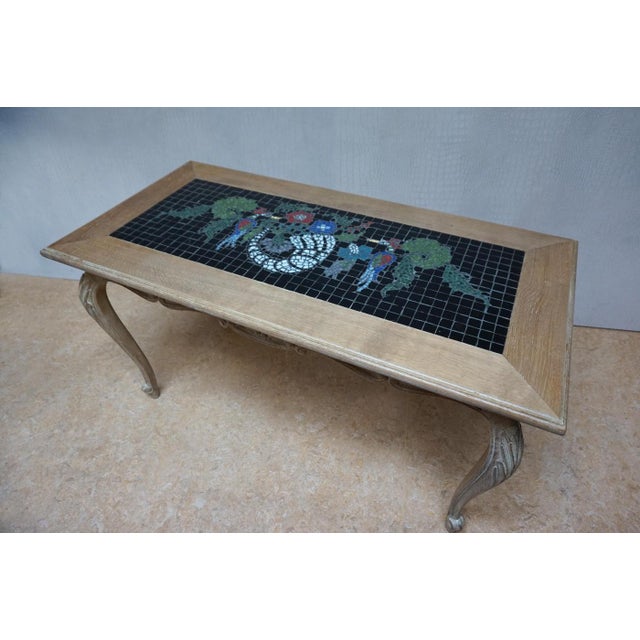 Vintage Coffee Table in Oak and Mosaic with Inlay Artwork, 1970s For Sale - Image 9 of 13