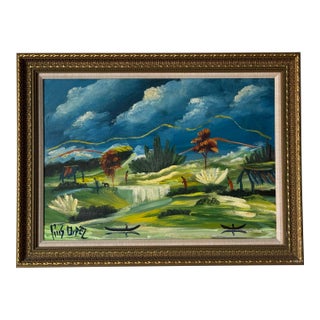 Luis Ordaz (Venezuelan, 1912–1976) Impressionists Landscape Oil Painting on Masonite, Framed For Sale