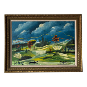 Luis Ordaz (Venezuelan, 1912–1976) Impressionists Landscape Oil Painting on Masonite, Framed