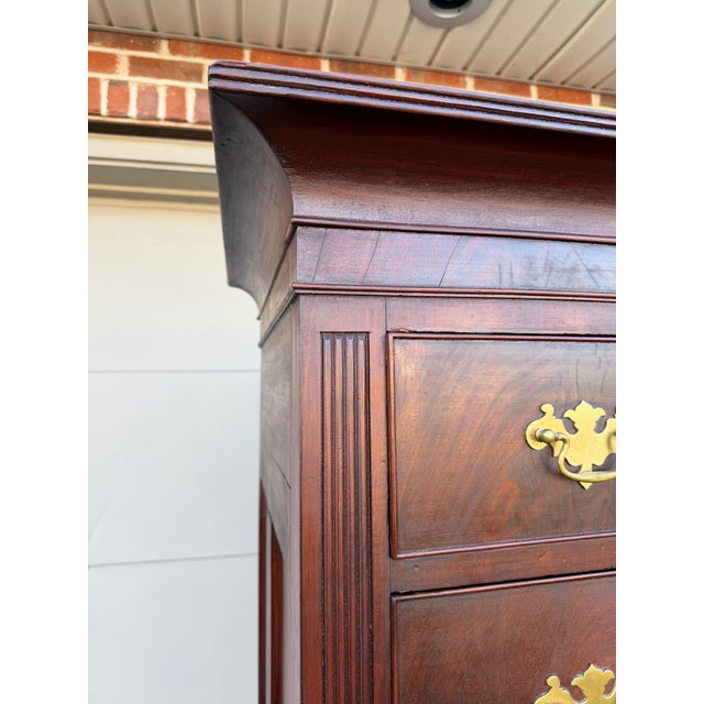 Farmhouse Antique Mahogany Sheraton Tall Chest, Pennsylvania, Attributed For Sale - Image 3 of 12