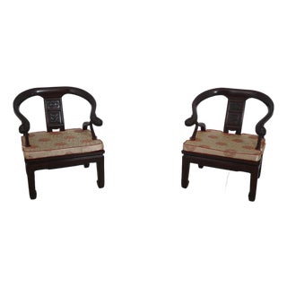 Pair of Vintage Chinese Rosewood Carved Armchairs For Sale
