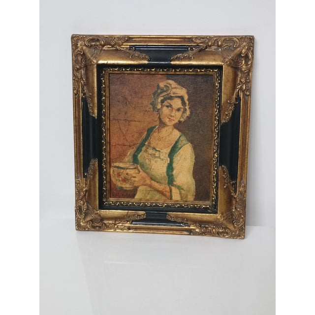 Michel Capron, Young Woman with a Bowl, 1950, Oil on Canvas, Framed For Sale - Image 9 of 9