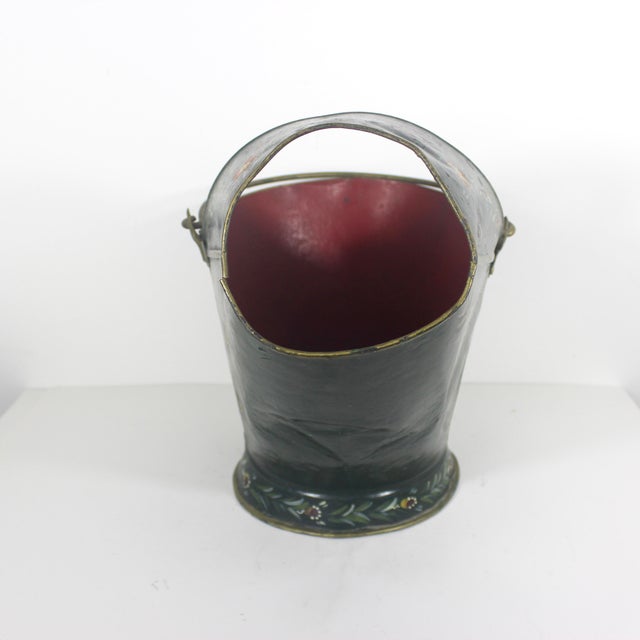 Large Antique Hand Painted Coal Scuttle Folk Art Fireplace Accent For Sale - Image 4 of 8
