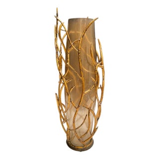 Late 20th Century Contemporary Gilt Iron and Art Glass Vase For Sale