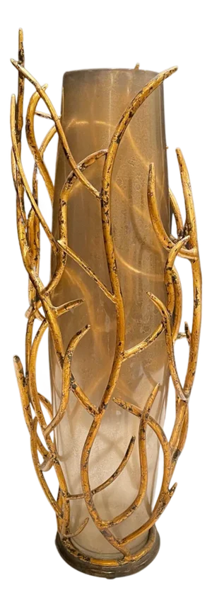 Late 20th Century Contemporary Gilt Iron and Art Glass Vase
