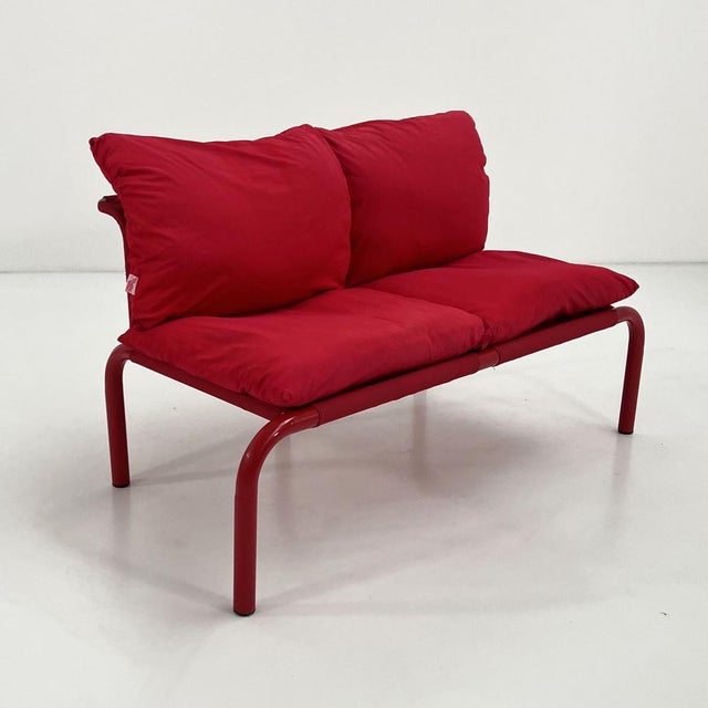 Metal Red 2-Seater Sofa in Metal and Fabric from Thalia & Co, 1980s For Sale - Image 7 of 12