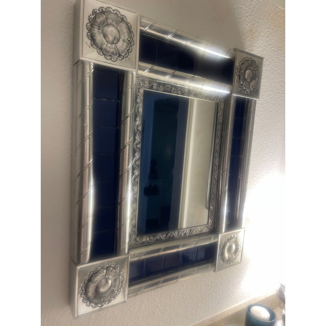 Navy Blue Mexican Blue/Silver Mirror For Sale - Image 8 of 11