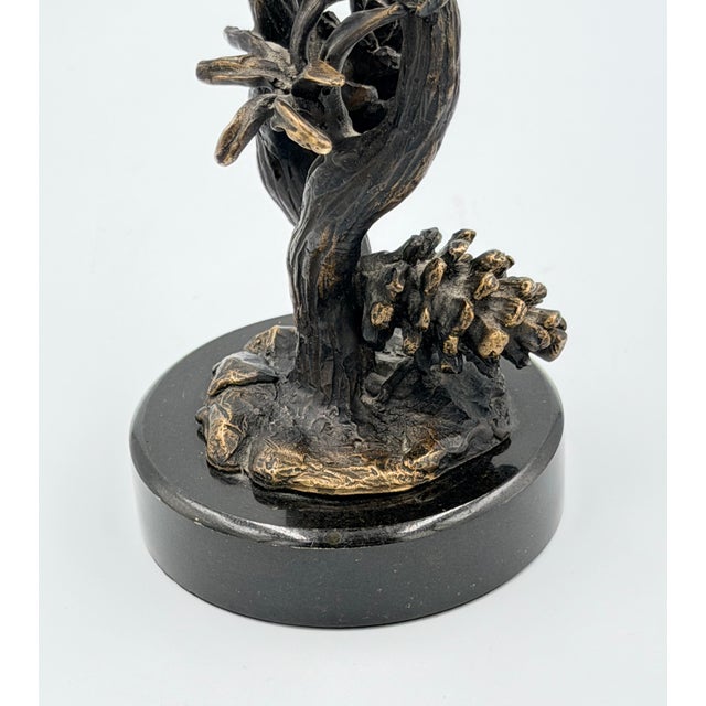 Metal Brass Scarlet Solstice Red Cardinal Perched With Pinecones Figurine Sculpture For Sale - Image 7 of 8