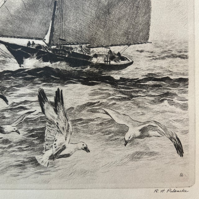 Off-white Etching by Rh Palenske “America Wins!” First “America’s Cup Race” 1851 For Sale - Image 8 of 12