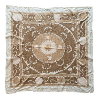 Suzani Wall Decor - Neutral Tan Uzbek Tablecloth For Sale