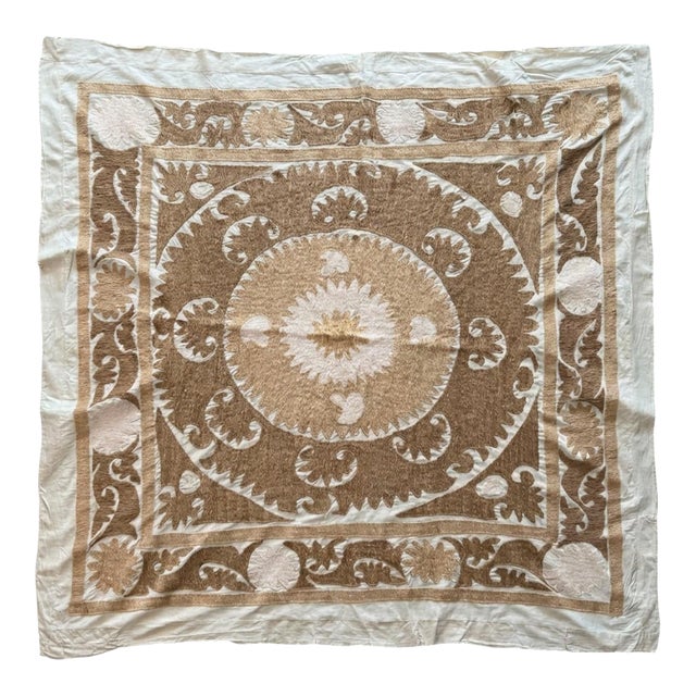 Suzani Wall Decor - Neutral Tan Uzbek Tablecloth For Sale