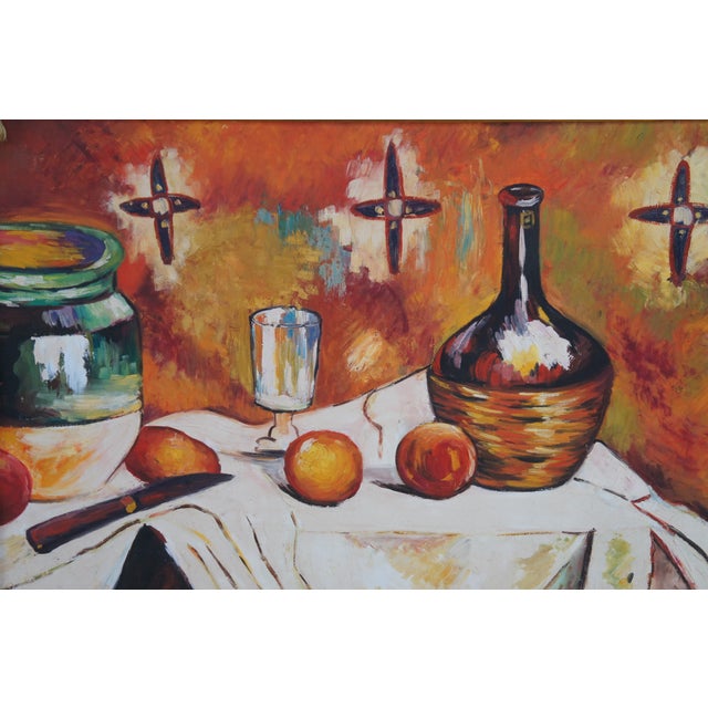 Mid 20th Century Mid 20th Century Flask Glass Jug Post Impressionist Still Life Oil Painting After Paul Cezanne For Sale - Image 5 of 10