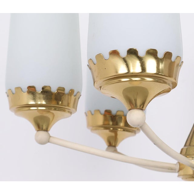 Metal Vintage Six-Arm Chandelier in Brass and Frosted Glass, 1960s For Sale - Image 7 of 11