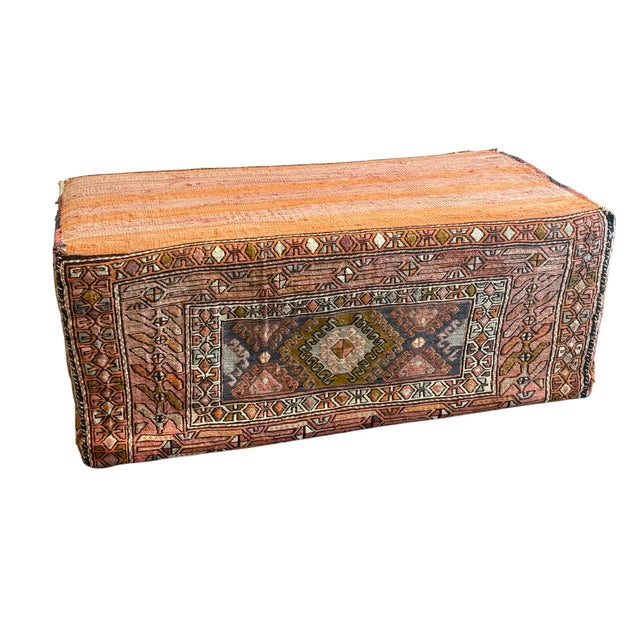 Pink Turkish Kilm Slipcovered Upholstered Ottoman For Sale - Image 4 of 12