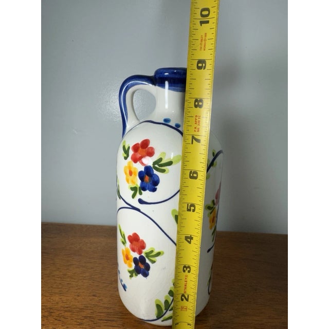 Vintage Spanish Hand Painted Ceramic Vase Floral Folk Art Made in Spain For Sale - Image 9 of 10