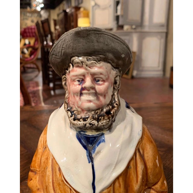 Traditional 19th Century Belgian Nimy-Lès-Mons Barbotine Sailor Pitcher For Sale - Image 3 of 13