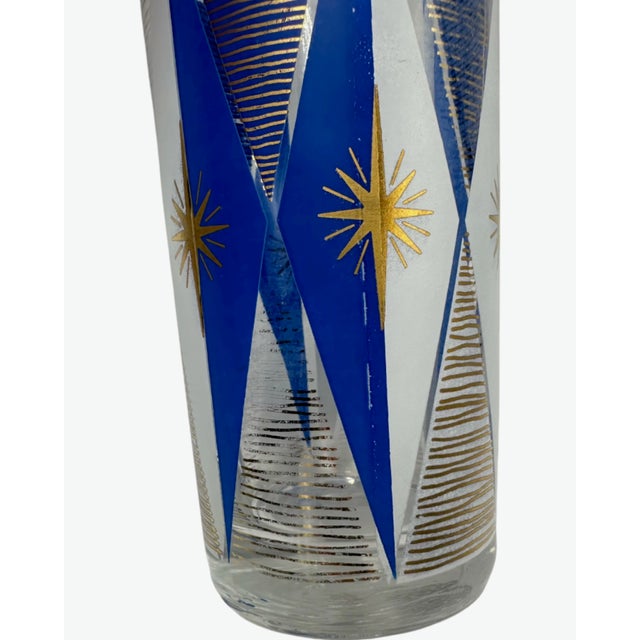 Blue Vintage Set 5 Libbey Glass Atomic Period Highball Glasses Blue & White 22k Gold For Sale - Image 8 of 12