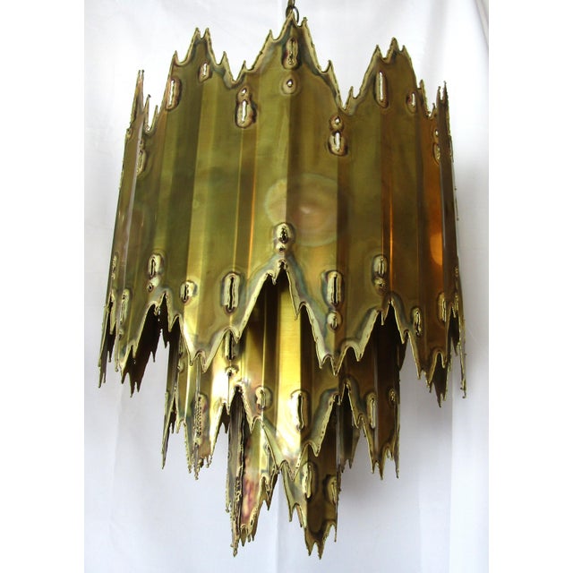 1970s Mid Century Modern Tom Greene Torch Cut Brass Brutalist Chandeliers - a Pair For Sale In Miami - Image 6 of 18