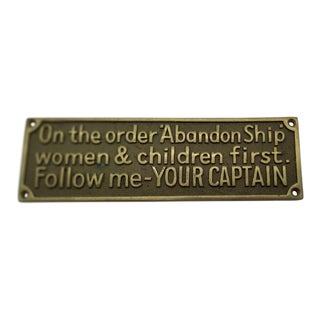 Vintage Brass "Abandon Ship" Captain Nautical Sign For Sale