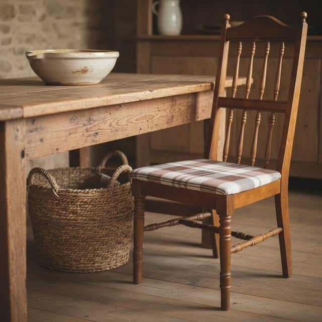 Farmhouse Vintage Dixie Dinette Side Chair-Plaid Upholstered-Colonial Revival-Farm-Desk For Sale - Image 3 of 11