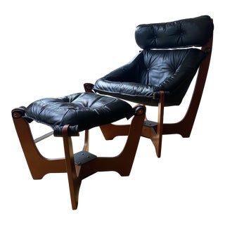 1980s Odd Knutsen High Back Luna Chair & Ottoman, 2 Pieces For Sale