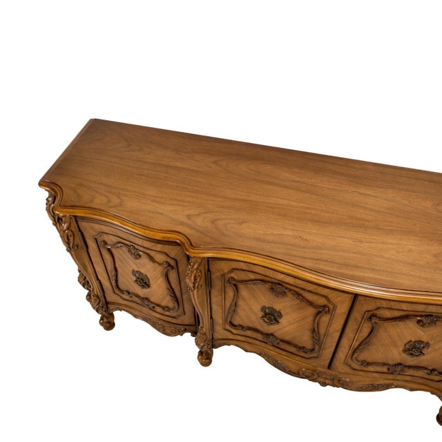 Vintage French Provincial Walnut Credenza Buffet Sideboard Carved Rococo 79" For Sale In Tampa - Image 6 of 18