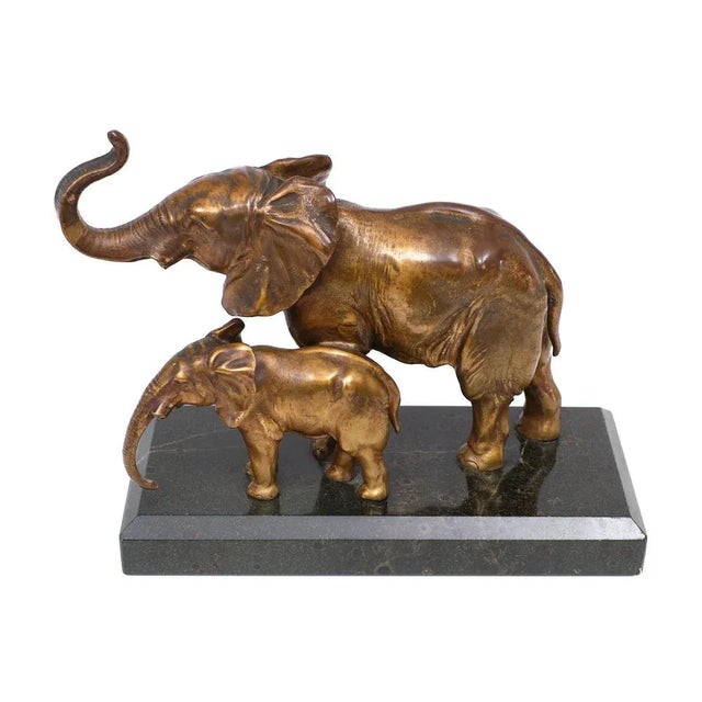 Black Art Deco Two Elephants on Black Marble Base, France, 1925 For Sale - Image 8 of 12
