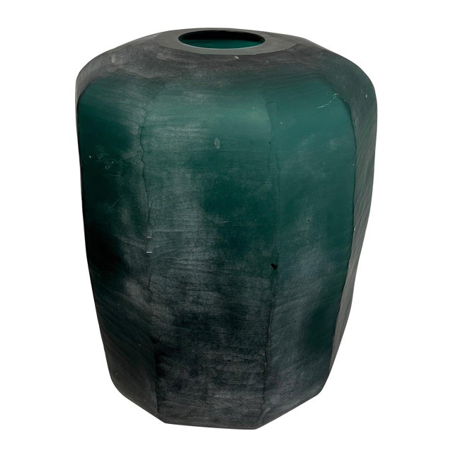 Emerald Green Faceted Murano Glass Vase For Sale