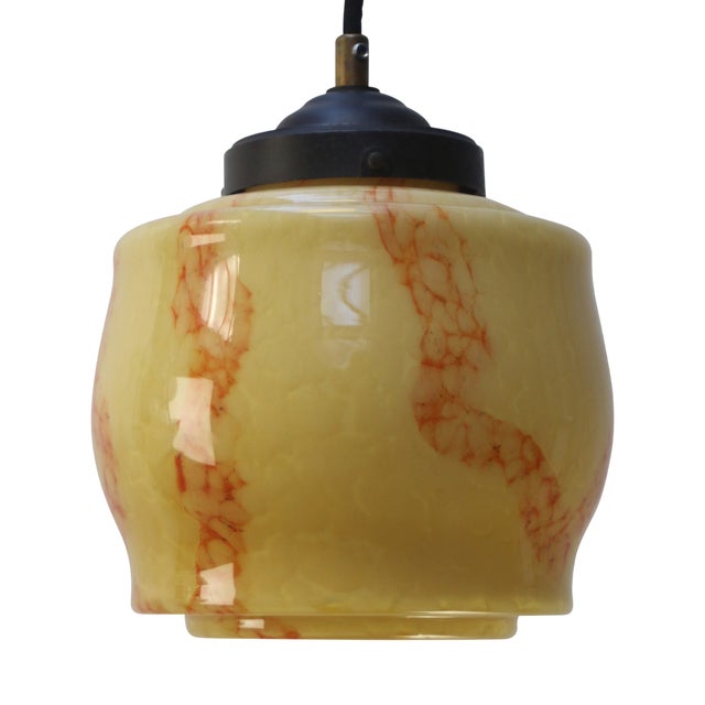 French Art Deco Clichy Marble and Glass Pendant Lamp, 1920s For Sale