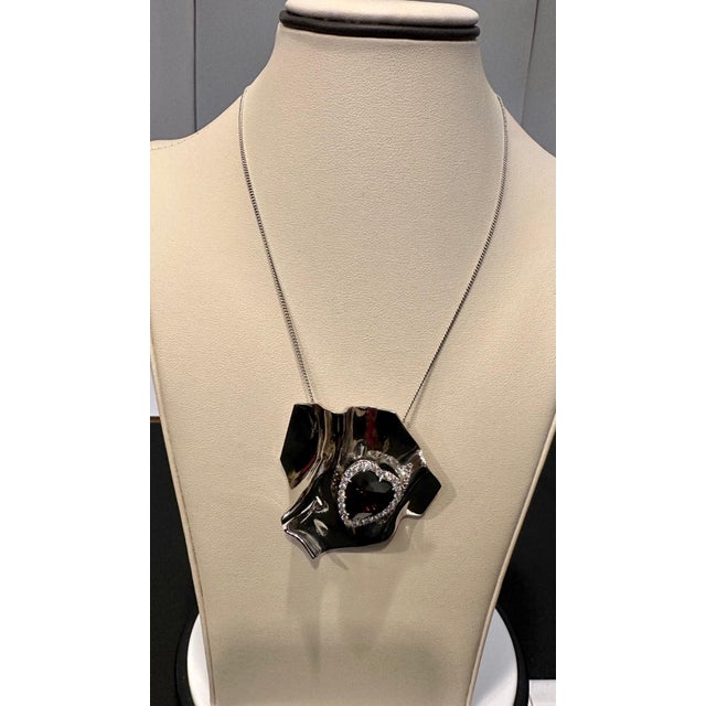 Ruby Red 10ct Heart Shape Garnet & 1.5ct Diamond Pendant /Pin 14kt White Gold 35gm For Sale - Image 8 of 18