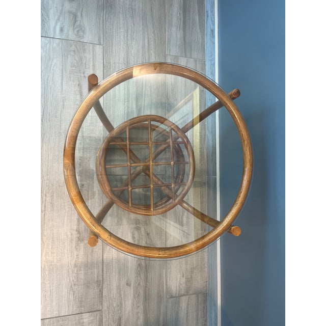 Vintage Round Bamboo and Glass Side Table For Sale - Image 4 of 5