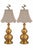 An extraordinary matched pair of substantial antique brass table lamps, distinguished by their sculptural double-gourd...