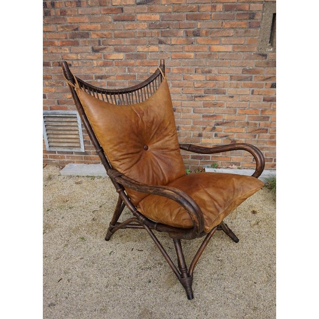 Brown Bamboo and Leather Sculptural Fan Back Lounge Chair, 1960s For Sale - Image 8 of 18