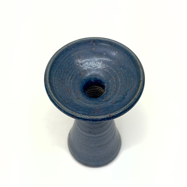 Ceramic Vintage Matte Blue Artisan Pottery Vase Curation - Group of 5 For Sale - Image 7 of 9