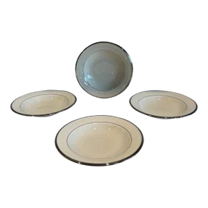Early 21st Century Lenox Solitaire Platinum Soup or Pasta Bowls- Set of 4