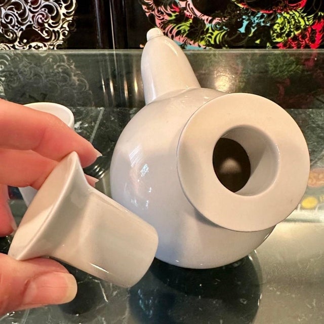 1990s Vintage 1990s Arzenal Mod White Porcelain Teapot Infuser Two Pierced Cups Unused For Sale - Image 5 of 10