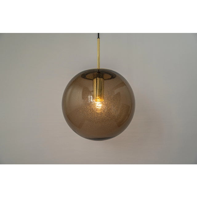 Large Smoky Glass Ball and Brass Pendant Lamp from Limburg, Germany, 1970s For Sale - Image 10 of 13