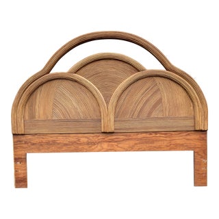 Late 20th Century Vintage Boho Chic Pencil Rattan Queen Headboard For Sale