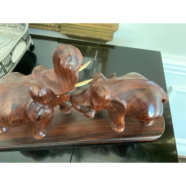 Wood 1950s Hand Carved Teak Statue of Elephants Playing For Sale - Image 7 of 9