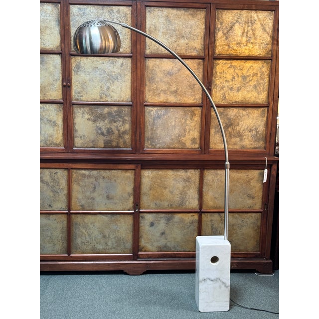 Arching Chrome Floor Lamp With Marble Base For Sale - Image 12 of 12