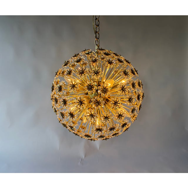 Mid-Century Modern Large 1950s Sputnik Dandelion Chandelier, Brass & Crystal, 11 Bulbs For Sale - Image 3 of 18