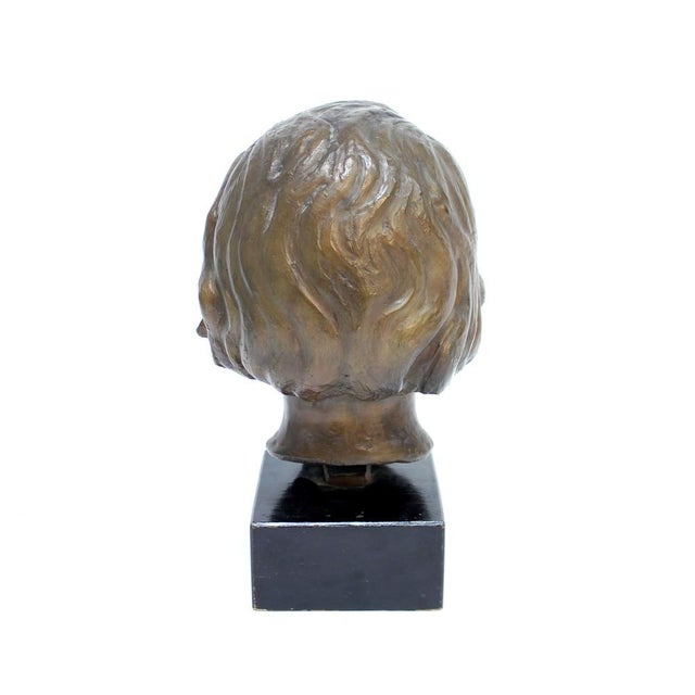 J.G., Bust of Girl, 1940s, Bronze and Wood For Sale - Image 10 of 15