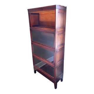 Antique Walnut Globe Wernicke Four Stacking Barrister Bookcase For Sale