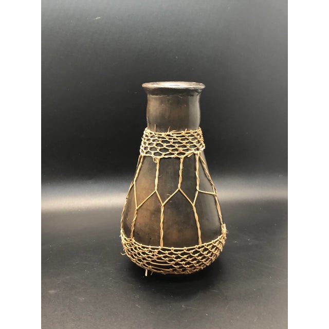 Vintage Mid Century Wooden Vase With Basketry Weave Overlay For Sale - Image 9 of 12