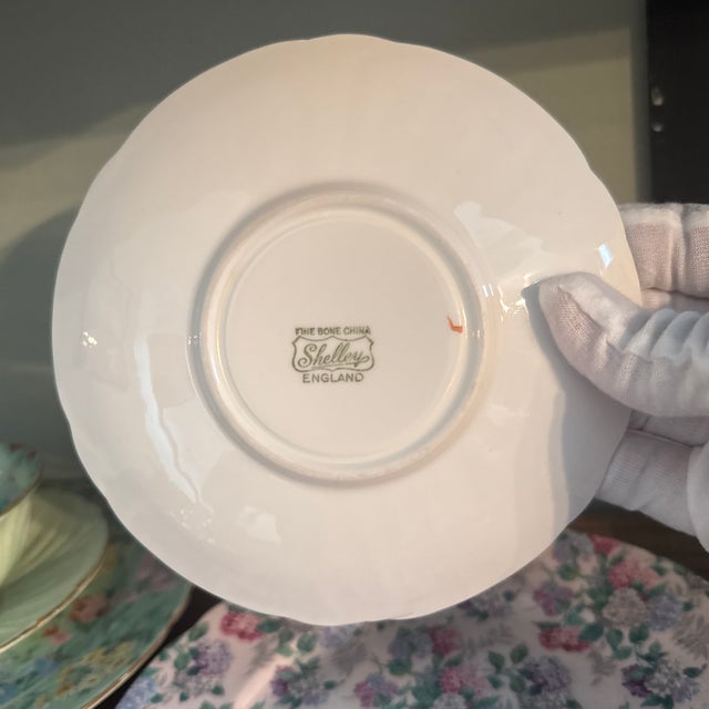 1950s 1950s Shelley English Bone China "Oleander" Shape Floral Chintz Teacup Trio - 3 Pieces For Sale - Image 5 of 6