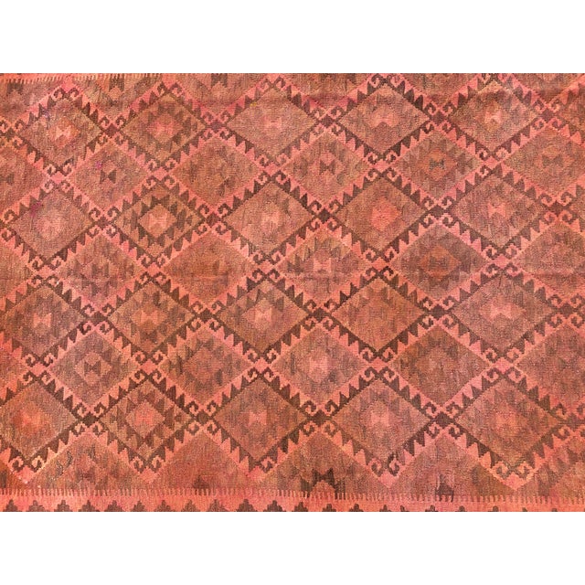Vintage Overdyed Kilim Area Rug, Handwoven Wool, 6x10, Coral For Sale - Image 12 of 12