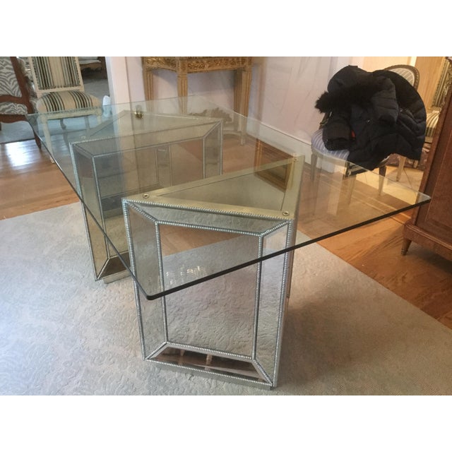Glamorous Hollywood Regency Mirror and Glass Dining Table For Sale In New York - Image 6 of 7